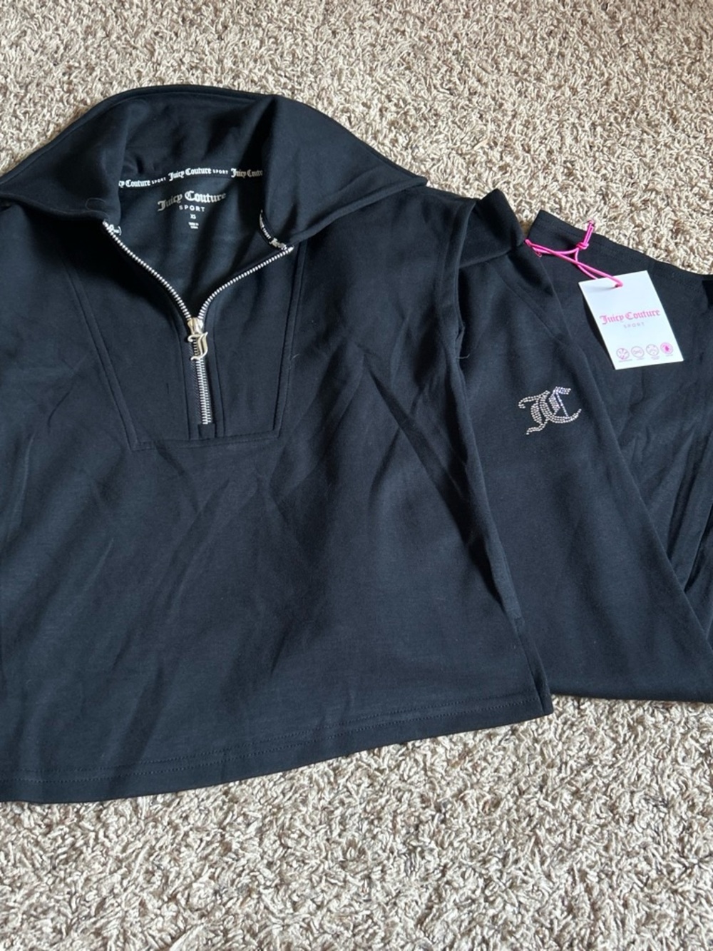 Juicy Couture Girls Black Rhinestone JC Half-Zip Sweatshirt